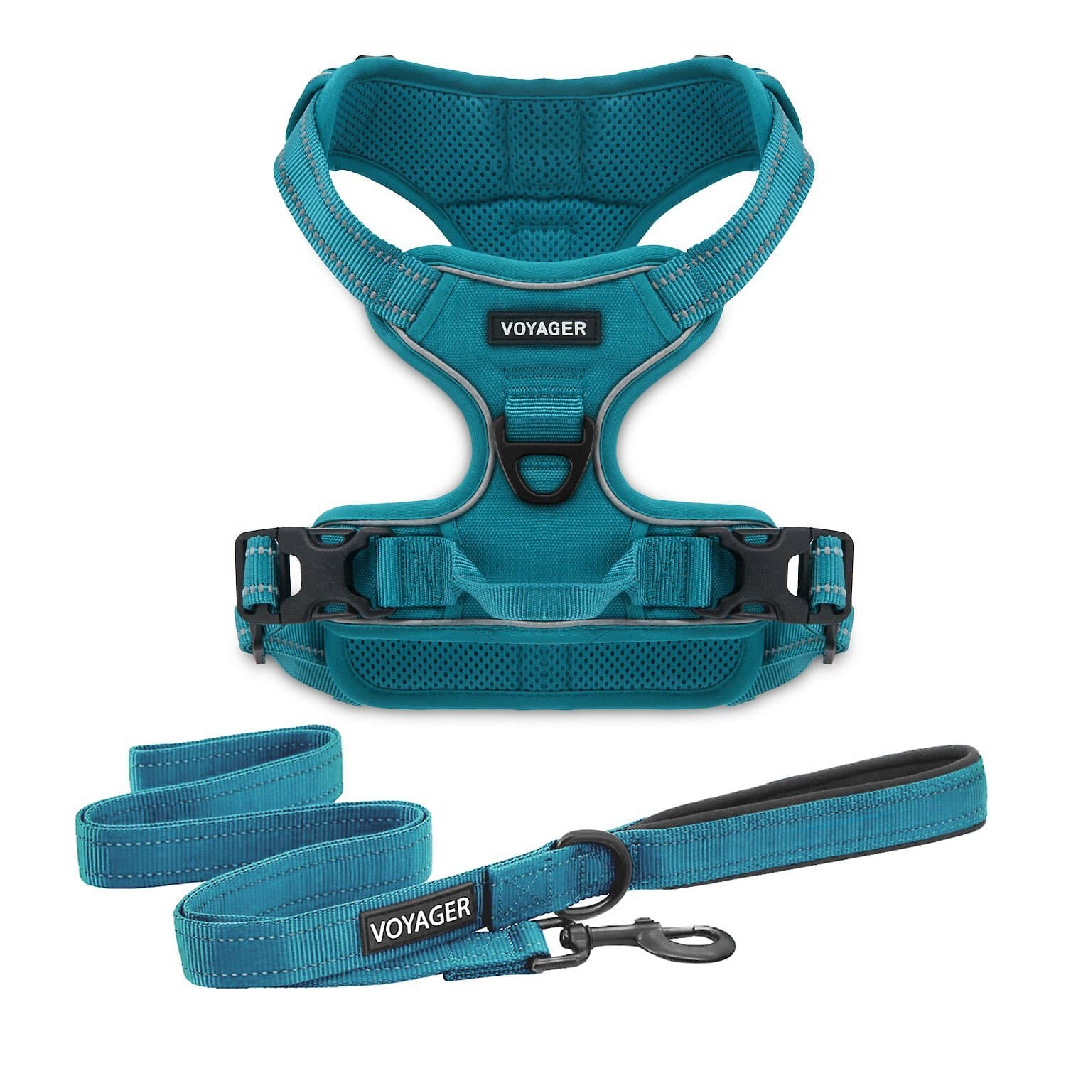 Best Pet Supplies Voyager Dual Attachment Outdoor Dog Harness & Leash Bundle, Turquoise, Medium