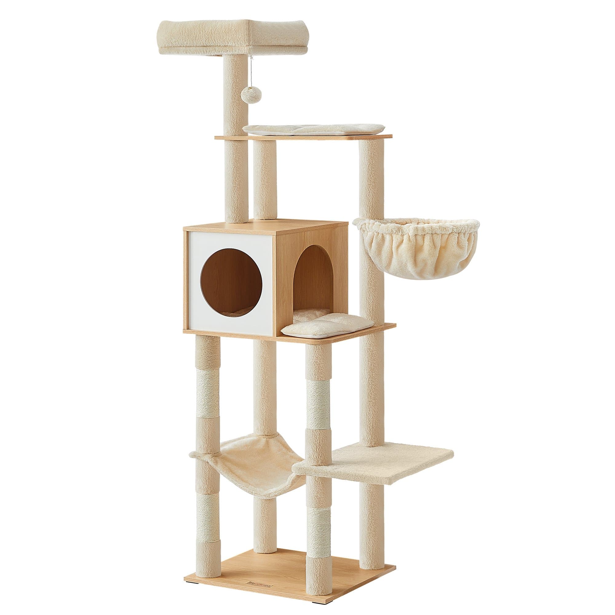 FEANDREA 65-in Multi-Level Cat Tree, Almond Yellow