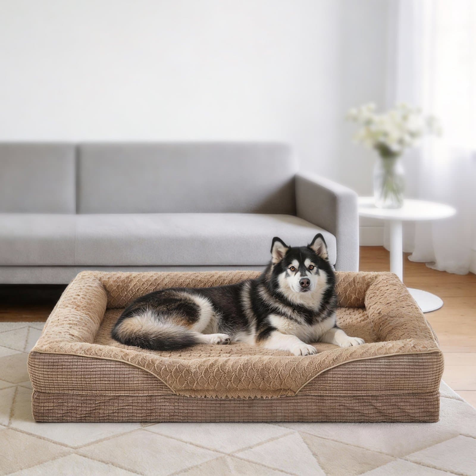 Invenho Waterproof Orthopedic Couch Dog Bed with Washable Removable Cover, Brown, 48 x 35 x 6.5-in