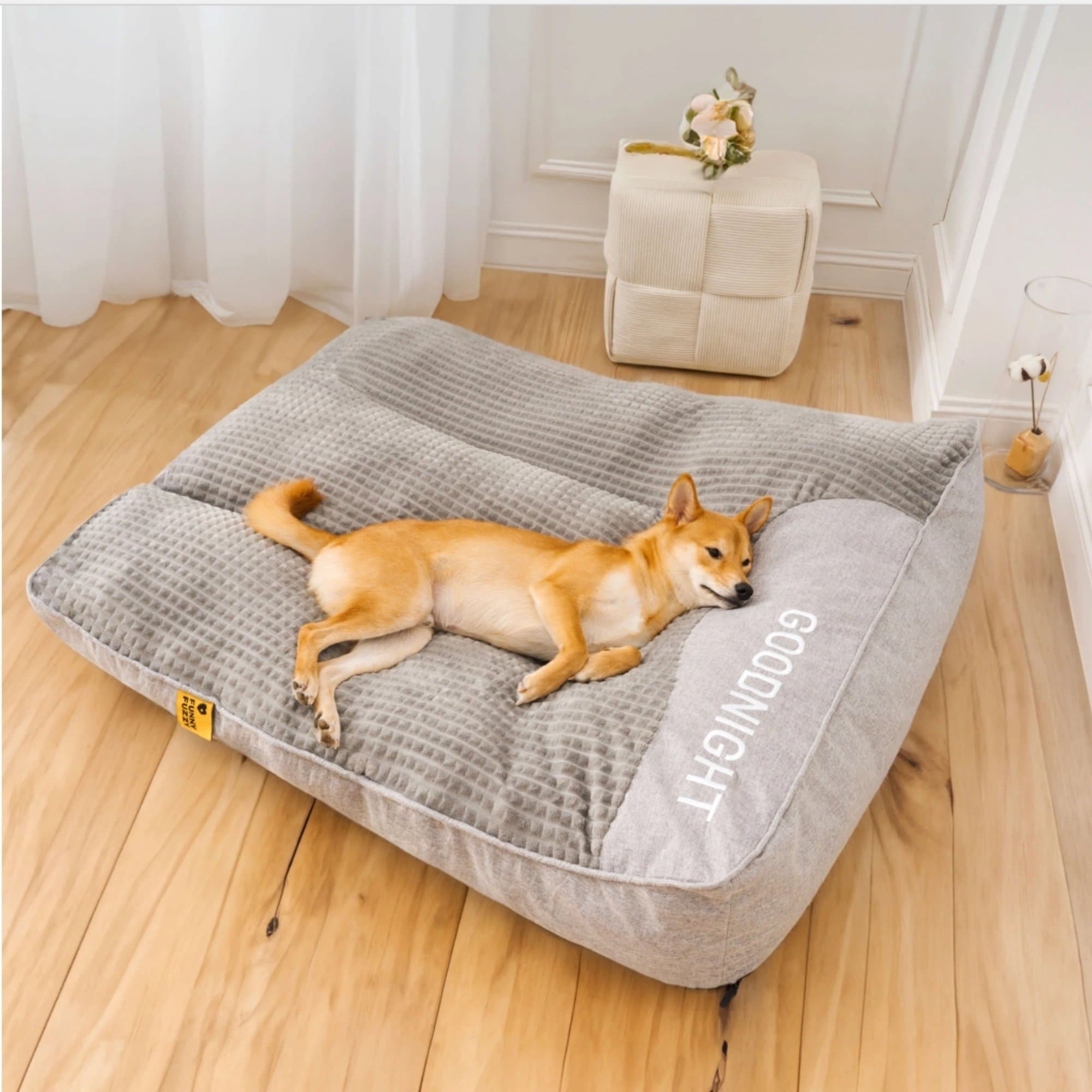 FunnyFuzzy Scratch-Resistant Orthopedic Pillow Dog Cushion Bed, Grey, XX-Large