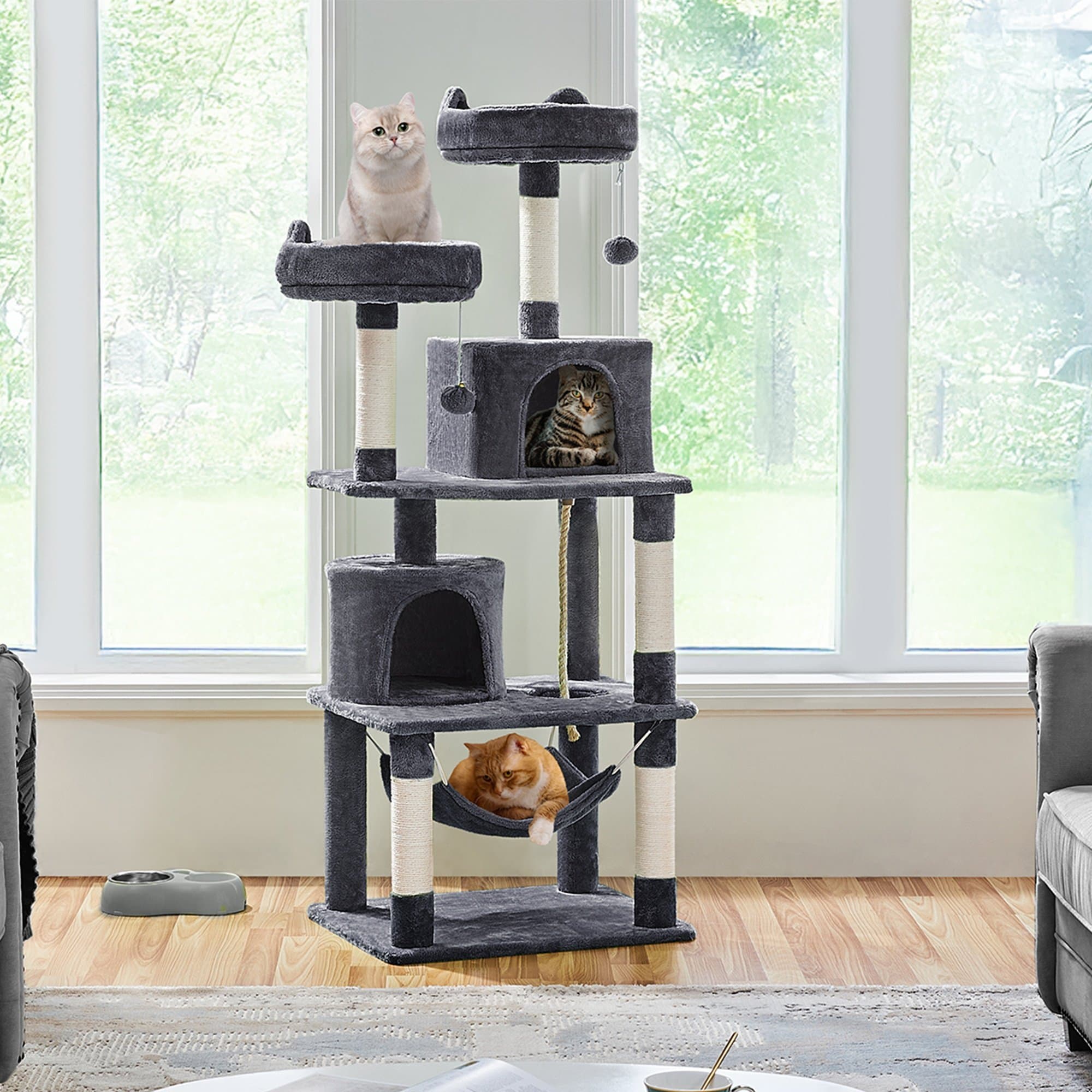 Yaheetech 63-in Multi-Level Sisal Cat Tree, Dark Gray